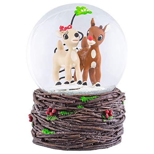 Rudolph and Clarice Holiday Forest 6 x 4 Resin Holiday Snow Globe Dome