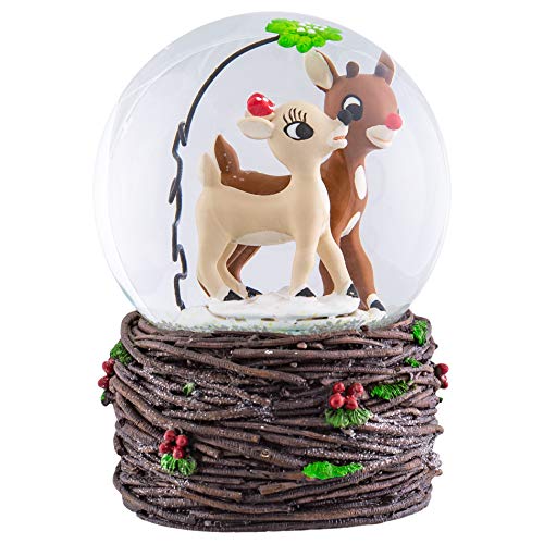 Rudolph and Clarice Holiday Forest 6 x 4 Resin Holiday Snow Globe Dome