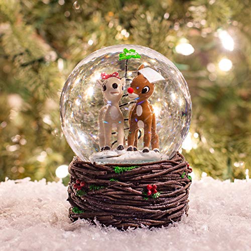 Rudolph and Clarice Holiday Forest 6 x 4 Resin Holiday Snow Globe Dome