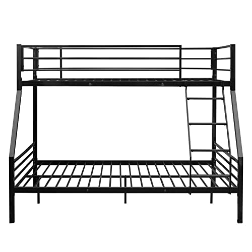 Bonnlo Twin Over Full Bunk Bed, Bunk Beds for Kids/Adults/Teens Bunk Bed with Stairs & Flat Rungs, Heavy Duty Metal Slat, No Box Spring Needed, Black