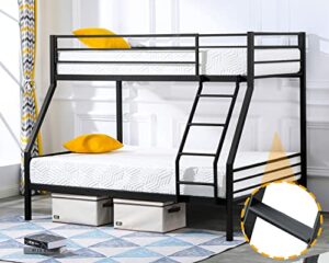bonnlo twin over full bunk bed, bunk beds for kids/adults/teens bunk bed with stairs & flat rungs, heavy duty metal slat, no box spring needed, black