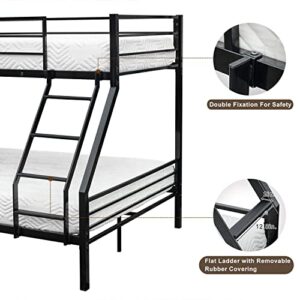 Bonnlo Twin Over Full Bunk Bed, Bunk Beds for Kids/Adults/Teens Bunk Bed with Stairs & Flat Rungs, Heavy Duty Metal Slat, No Box Spring Needed, Black