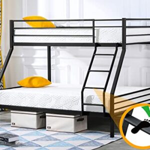 Bonnlo Twin Over Full Bunk Bed, Bunk Beds for Kids/Adults/Teens Bunk Bed with Stairs & Flat Rungs, Heavy Duty Metal Slat, No Box Spring Needed, Black