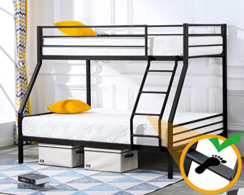 Bonnlo Twin Over Full Bunk Bed, Bunk Beds for Kids/Adults/Teens Bunk Bed with Stairs & Flat Rungs, Heavy Duty Metal Slat, No Box Spring Needed, Black