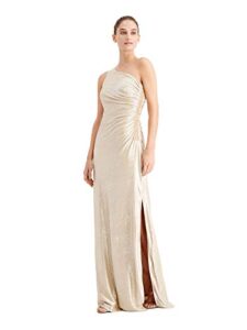 calvin klein one-shoulder gown with side ruching and beaded detail – women’s formal dresses for special occasions, buff/silver 2, 4