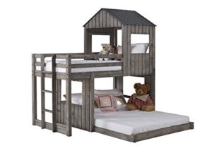 donco kids campsite cabin twin over full loft bed in rustic dirty grey finish