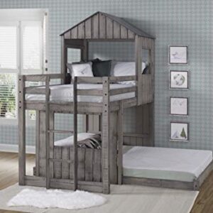 DONCO Kids Campsite Cabin Twin Over Full Loft Bed in Rustic Dirty Grey Finish