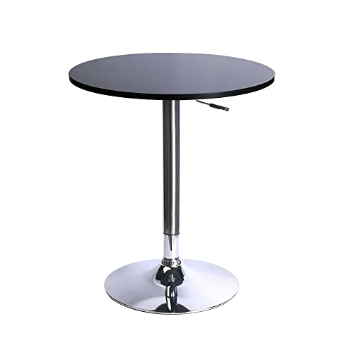 Leopard MDF Round Top Adjustable Bar Table, Pub Table with Silver Leg and Base (Black)