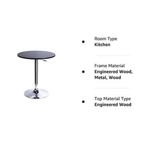 Leopard MDF Round Top Adjustable Bar Table, Pub Table with Silver Leg and Base (Black)