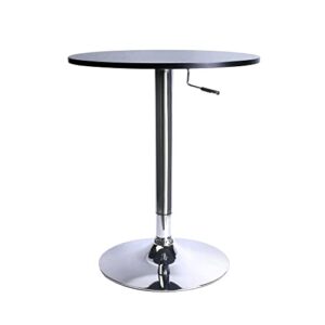 Leopard MDF Round Top Adjustable Bar Table, Pub Table with Silver Leg and Base (Black)