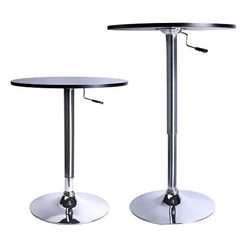 Leopard MDF Round Top Adjustable Bar Table, Pub Table with Silver Leg and Base (Black)