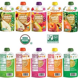 Happy Tot Organic Superfoods and Fiber&Protein Stage 4 Baby Food Assortment Variety Packs 7 Flavors (Pack of 14)