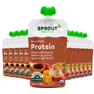 sprout organic baby food, stage 2 pouches, butternut squash, carrot, and apple with beef bone broth, 3.5 oz purees (pack of 12)