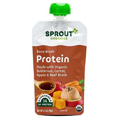Sprout Organic Baby Food, Stage 2 Pouches, Butternut Squash, Carrot, and Apple with Beef Bone Broth, 3.5 Oz Purees (Pack of 12)