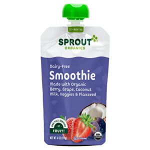Sprout Organic Baby Food, Stage 4 Toddler Smoothie Pouches, Berry Grape with Coconut Milk, 4 Oz Purees (Pack of 12)