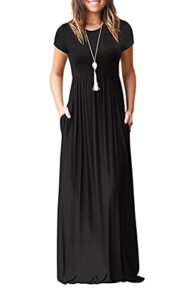 grecerelle women's short sleeve loose plain maxi dresses casual long dresses with pockets black medium