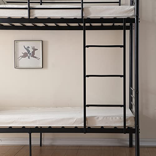 Bonnlo Bunk Bed Twin Over Twin, Twin Bunk Beds for Kids/Teens/Adults, Flat Ladder and High Guardrail, Metal Bunk Bed with Stairs, Black