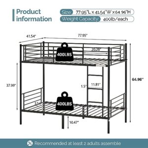 Bonnlo Bunk Bed Twin Over Twin, Twin Bunk Beds for Kids/Teens/Adults, Flat Ladder and High Guardrail, Metal Bunk Bed with Stairs, Black