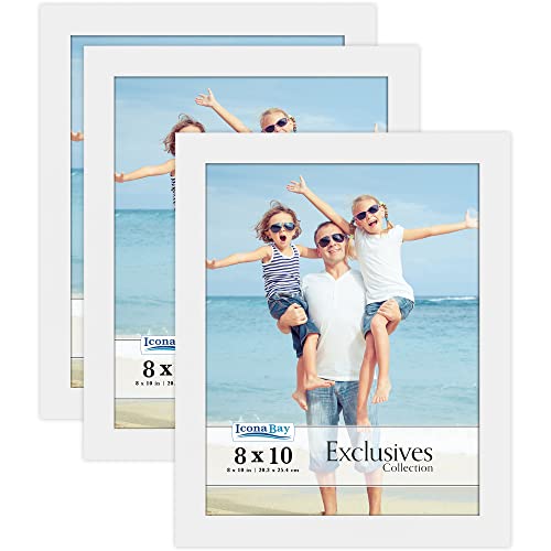 Icona Bay 8x10 Picture Frames (White, 3 Pack), Sturdy Wood Composite Photo Frames 8 x 10, Sleek Design, Table Top or Wall Mount, Exclusives Collection