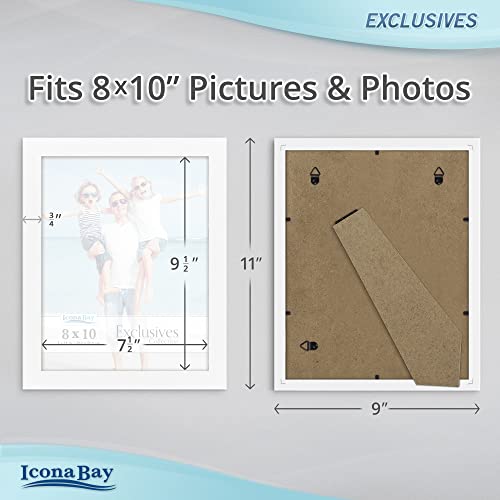 Icona Bay 8x10 Picture Frames (White, 3 Pack), Sturdy Wood Composite Photo Frames 8 x 10, Sleek Design, Table Top or Wall Mount, Exclusives Collection