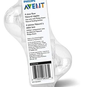 Philips Avent Natural Baby Bottle Slow Flow Nipple, 1M+, 4pk, Flow 2, SCF652/43