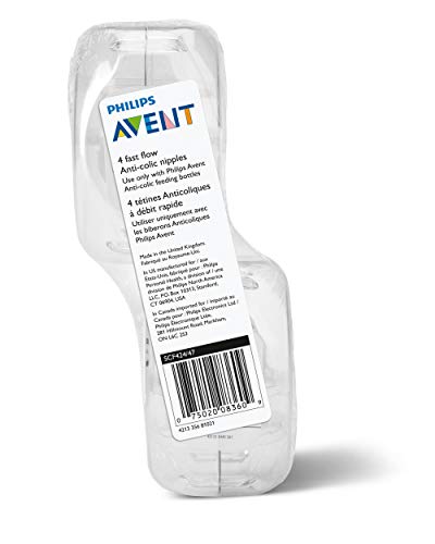 Philips Avent Anti-colic Baby Bottle Fast Flow Nipple, 4pk, Flow 4, SCF424/47