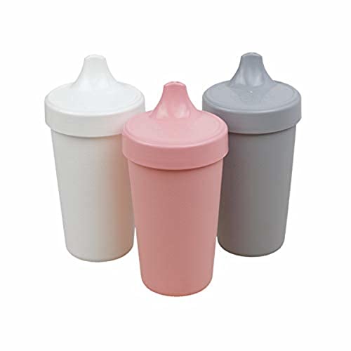 Re Play Made in USA 3pk -10 oz. No Spill Sippy Cups | White, Blush, Grey | Environmentally Friendly Heavyweight Recycled Milk Jugs | Virtually Indestructible | BPA Free | Modern Blush