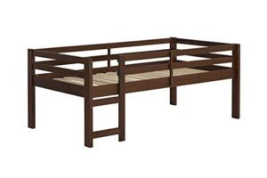 walker edison alexander classic solid wood stackable jr twin over low loft bunk bed, twin size, walnut