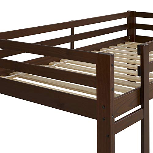 Walker Edison Alexander Classic Solid Wood Stackable Jr Twin over Low Loft Bunk Bed, Twin Size, Walnut