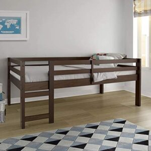 Walker Edison Alexander Classic Solid Wood Stackable Jr Twin over Low Loft Bunk Bed, Twin Size, Walnut