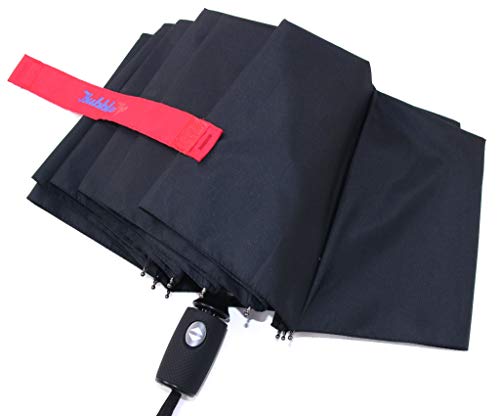 BubblePop Windproof Travel Umbrella (Black/Red) - 9 Fiberglass Ribs, DuPont Teflon Waterproof, Automatic Open/Close