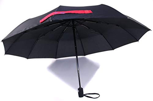 BubblePop Windproof Travel Umbrella (Black/Red) - 9 Fiberglass Ribs, DuPont Teflon Waterproof, Automatic Open/Close