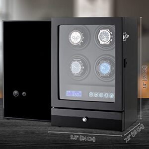 Automatic Watch Winder Box with Watches and Jewellery Storage Drawer, LED Backlight and LCD Touchscreen Control (Black + Black)