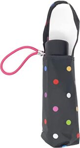 totes micro mini manual compact umbrella, neverwet technology, colorful dots on black, 38" arc coverage