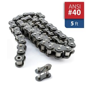 PGN #40 Roller Chain - 5 Feet + Free Connecting Link - Carbon Steel Chains for Bycicles, Mini Bikes, Motorcycles, Go-Karts, Home and Industrial Machinery - 119 Links