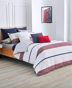 lacoste 3-piece milady cotton duvet cover set, reversible stripes, red, full/queen