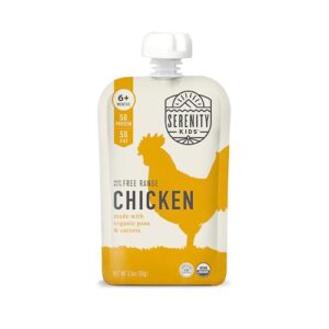 serenity kids 6+ months baby food pouches puree made with ethically sourced meats & organic veggies | 3.5 ounce bpa-free pouch | free range chicken, pea, carrot | 1 count