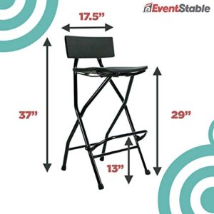EventStable TitanPRO Folding Bar Stool with Backrest - Black Metal Frame Stool with Back Support - Durable and Sturdy Folding Stool for Outdoor Kitchen Shop Cafe