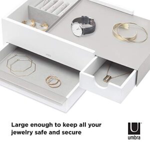 Umbra Stowit Jewelry Box-Modern Keepsake Storage Organizer with Hidden Compartment Drawers for Ring, Bracelet, Watch, Necklace, Earrings, and Accessories (White/Nickel)