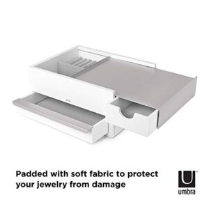 Umbra Stowit Jewelry Box-Modern Keepsake Storage Organizer with Hidden Compartment Drawers for Ring, Bracelet, Watch, Necklace, Earrings, and Accessories (White/Nickel)