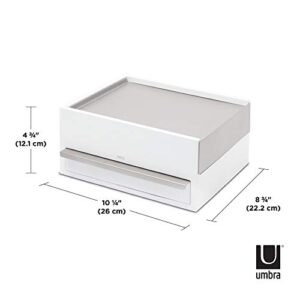 Umbra Stowit Jewelry Box-Modern Keepsake Storage Organizer with Hidden Compartment Drawers for Ring, Bracelet, Watch, Necklace, Earrings, and Accessories (White/Nickel)