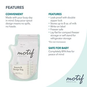 Motif Medical, Milk Storage Bags, 8 oz Milk Freezer Bag with Easy Pour Spout, BPA Free, Write-On Label - 90 Count