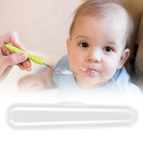 Food Grade Single Storage Box, Baby Silicone Spoon Transparent Life Children Stainless Cutlery Set Spoon Portable Travel Tableware Case