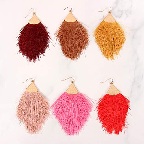 Bohemian Silky Thread Fan Fringe Tassel Statement Earrings - Lightweight Strand Feather Shape Dangles (Feather Fringe - Mint)