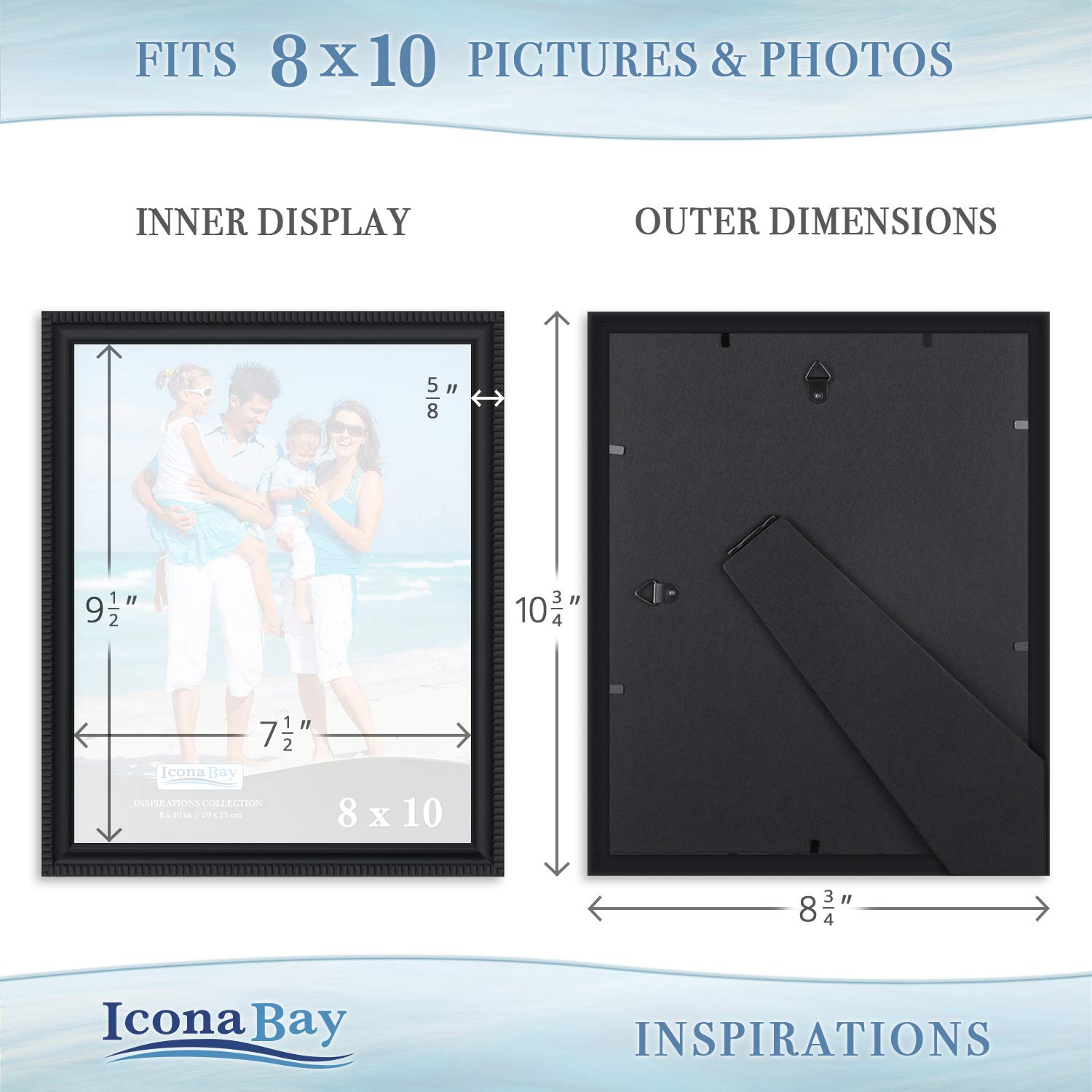 Icona Bay 8x10 Black Picture Frame Beautifully Detailed Molding, Contemporary Picture Frame Set, Wall Mount or Table Top, Inspirations Collection