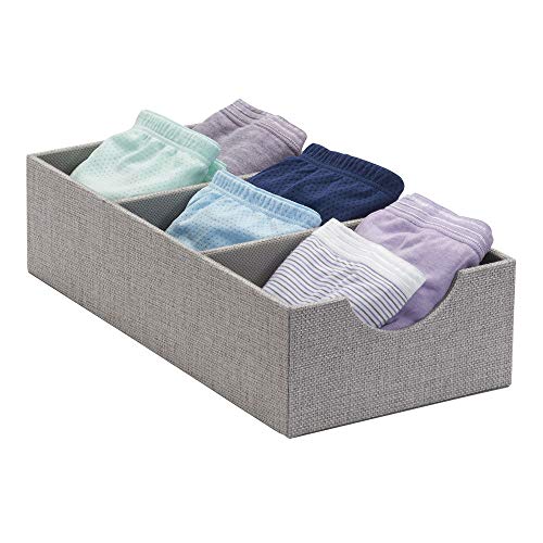 Household Essentials Grey 727-1 Deep 3 Section Drawer Organizer Box for Storage | 12 in x 6.13 in x 3.13