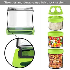 SELEWARE Portable, Stackable Food Storage Containers for Formula, Snacks, Powder and Drinks, Twist Lock System, Airtight, Leak-proof, BPA and Phthalate Free, 3-Piece Jars, 28oz Green