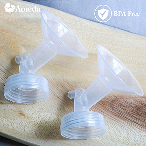 Ameda MYA Breast Pump Replacement Flanges 28mm, Comfort Fit Angled Flange, 2 Count (1 Pair)