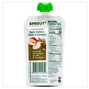 Sprout Organic Baby Food, Stage 2 Pouches, Apple Oatmeal Raisin with Cinnamon, 3.5 Oz Purees (Pack of 12)