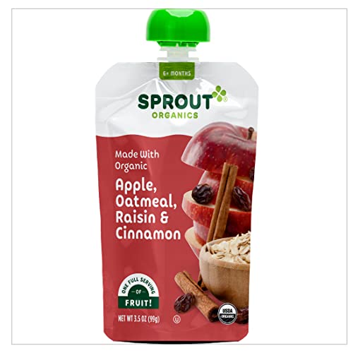 Sprout Organic Baby Food, Stage 2 Pouches, Apple Oatmeal Raisin with Cinnamon, 3.5 Oz Purees (Pack of 12)